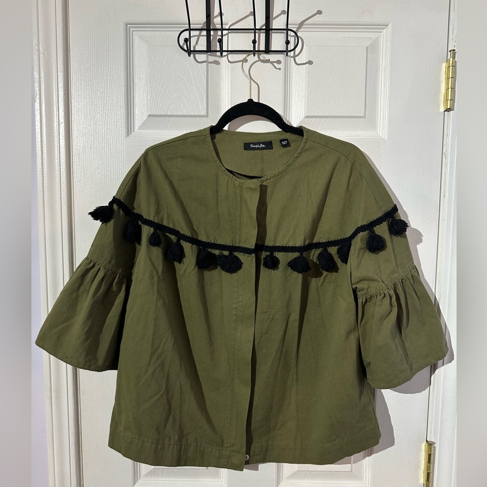 SimplyBe Olive Green Jacket Top with Black Tassels 12